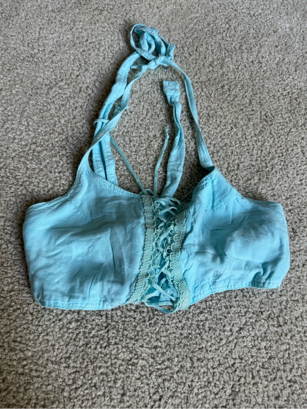 Vintage The Choice Light Teal Lace-Up Halter Crop Top 2000s y2k summer tee
